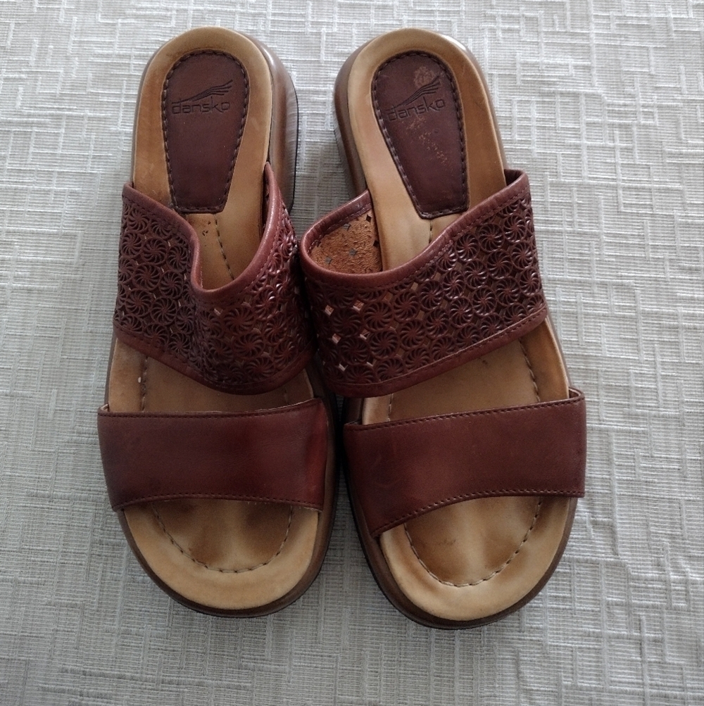 Dansko Lydia Platform Sandal Women 39 Brown Leather Strappy Chunky Sole Y2K Boho